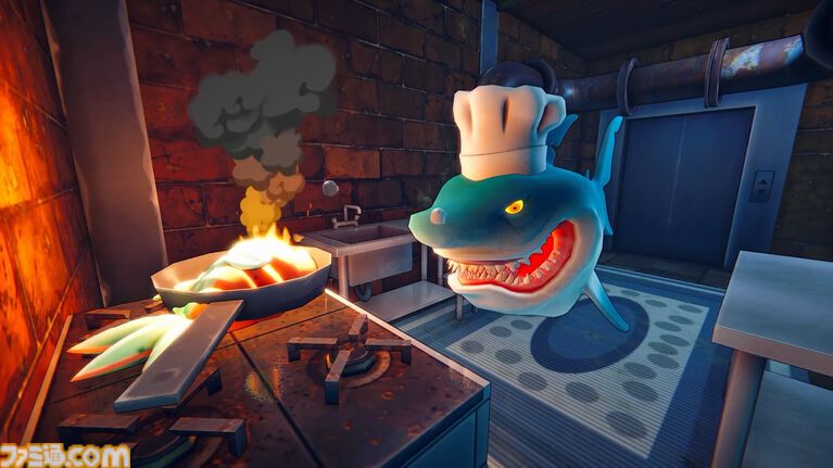 『シャーク・マート』客を狩って食材にする最大4人協力の店舗運営シミュレーション。魚警察からの尋問は現場を掃除し、嘘をついて切り抜けよう