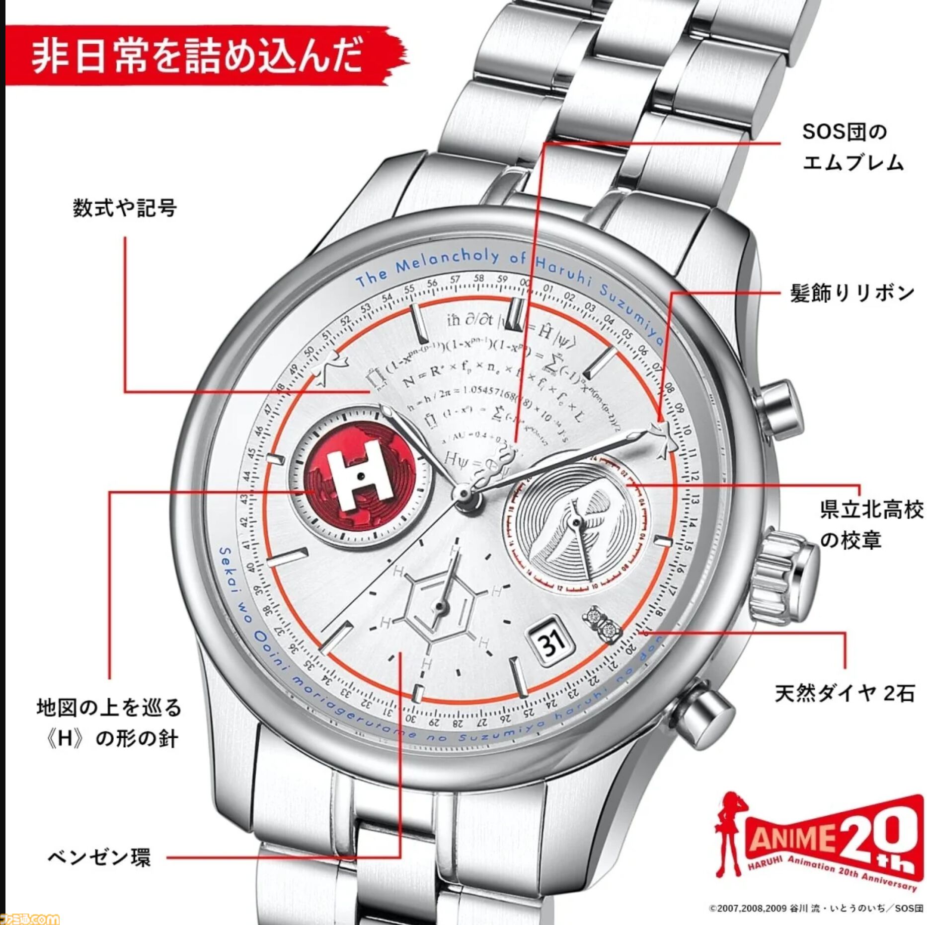 『涼宮ハルヒの憂鬱』“エンドレスエイト”仕様の腕時計が予約受付を開始。文字盤に表示される日付が17日から31日をくり返す【各モデル限定2006個】