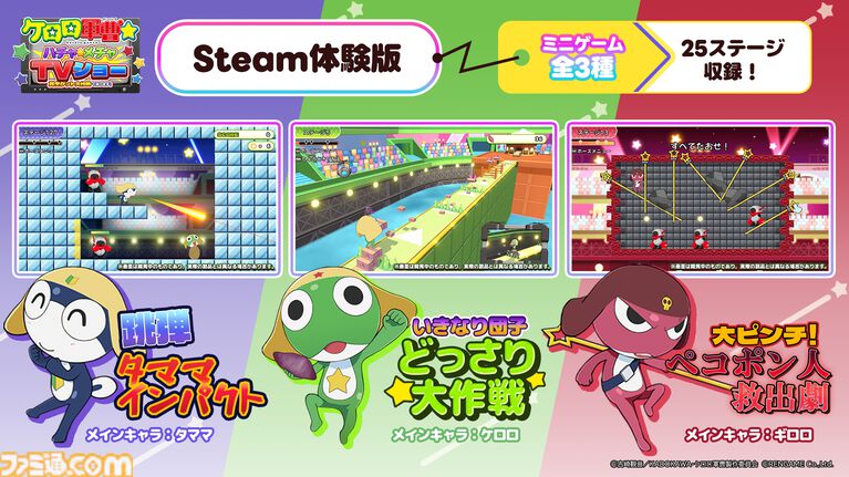 『ケロロ軍曹☆ ハチャメチャTVショー』ケロロ軍曹の誕生日(12/9)に発売。Steamでは全3種・25ステージを遊べる体験版の配信がスタート
