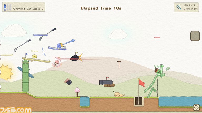 最大12人プレイ対応の2Dゴルフゲーム『お絵描きゴルフ』Steam体験版公開。プレイ中にも足場や障害物を置けるドタバタカオスなパーティーゲーム