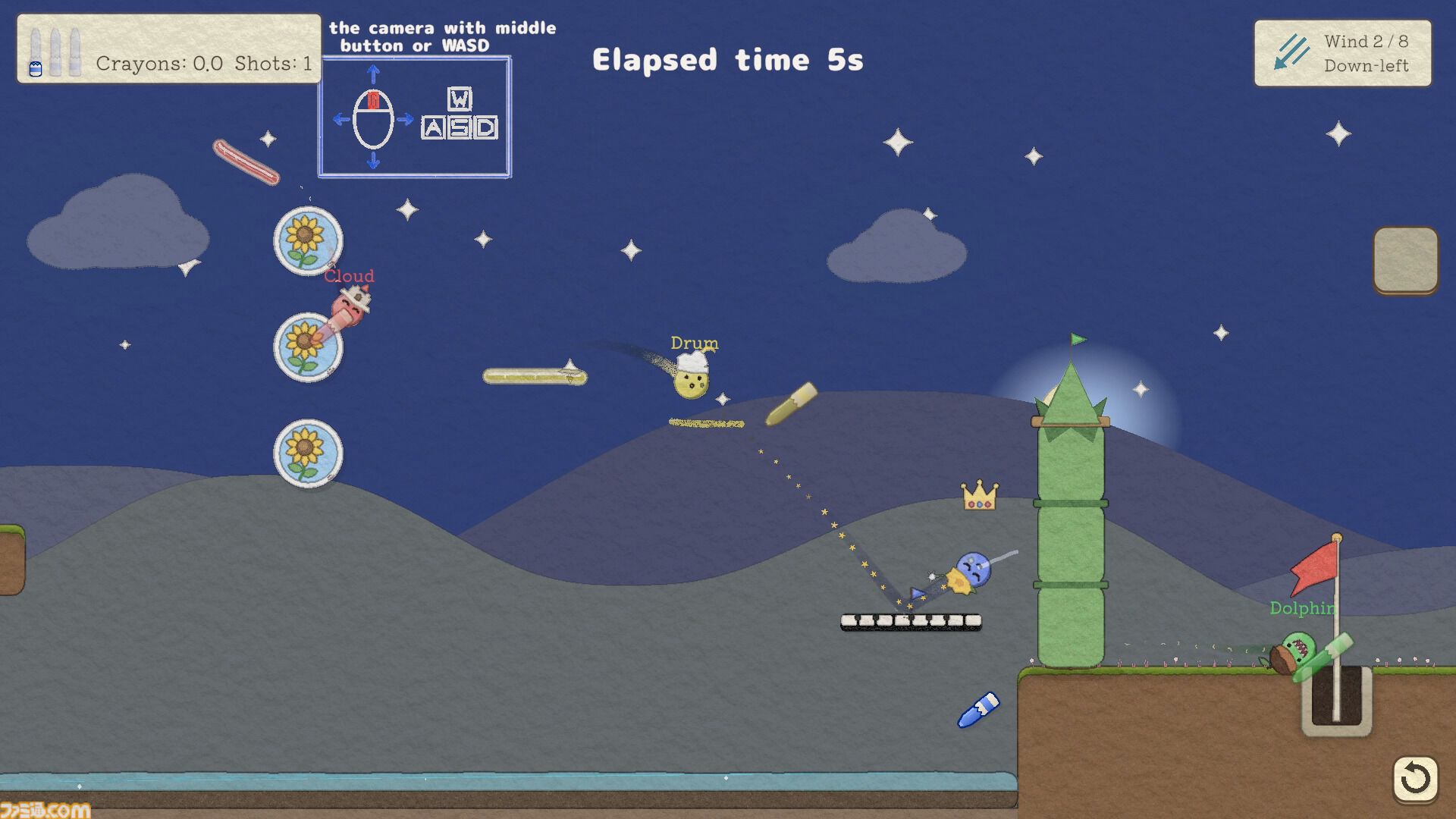 最大12人プレイ対応の2Dゴルフゲーム『お絵描きゴルフ』Steam体験版公開。プレイ中にも足場や障害物を置けるドタバタカオスなパーティーゲーム