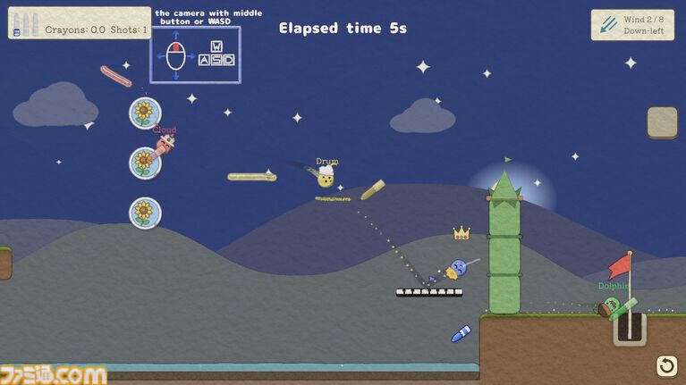 最大12人プレイ対応の2Dゴルフゲーム『お絵描きゴルフ』Steam体験版公開。プレイ中にも足場や障害物を置けるドタバタカオスなパーティーゲーム