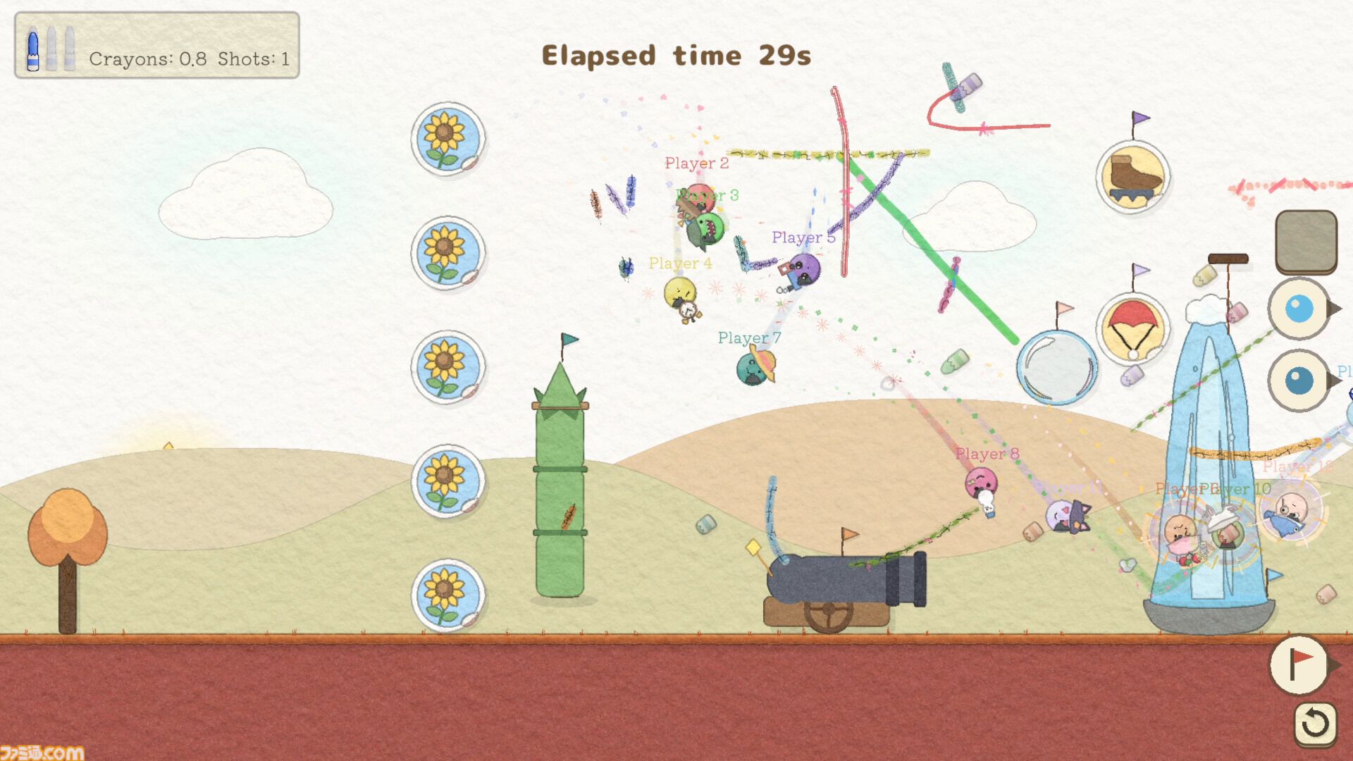 最大12人プレイ対応の2Dゴルフゲーム『お絵描きゴルフ』Steam体験版公開。プレイ中にも足場や障害物を置けるドタバタカオスなパーティーゲーム