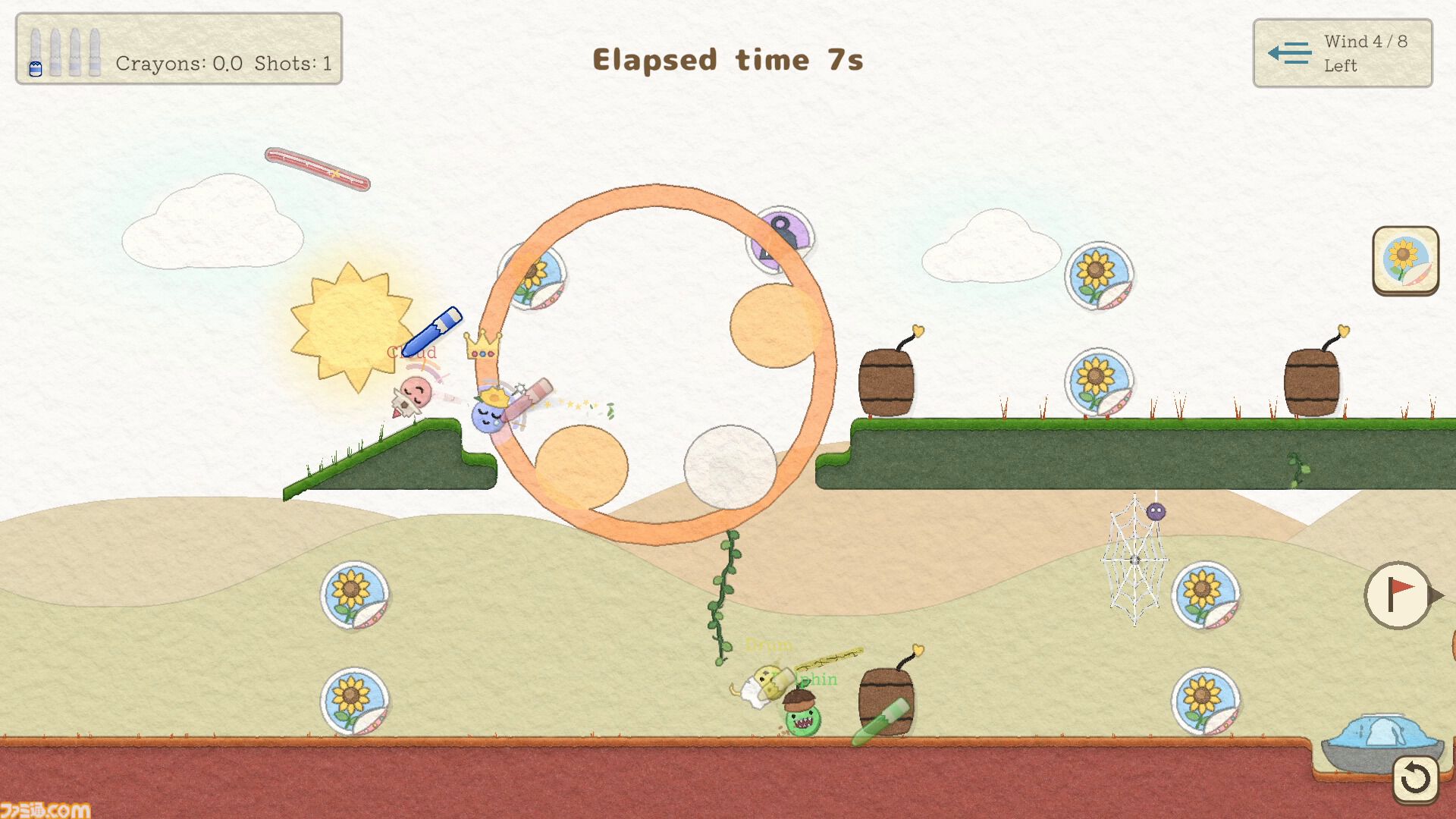 最大12人プレイ対応の2Dゴルフゲーム『お絵描きゴルフ』Steam体験版公開。プレイ中にも足場や障害物を置けるドタバタカオスなパーティーゲーム