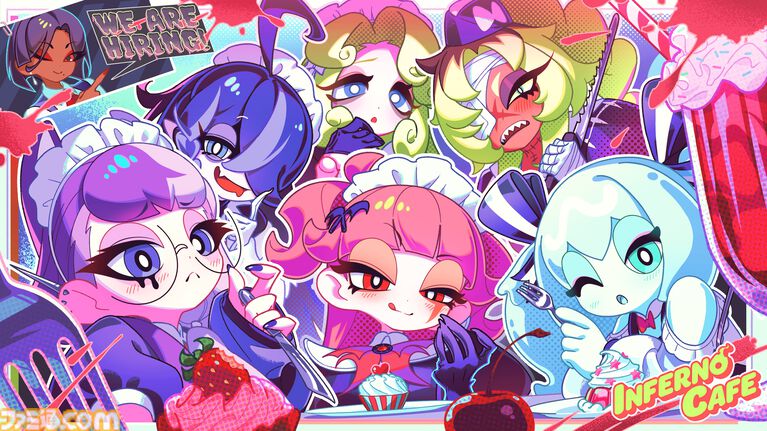 『インフェルノカフェ』人外メイドに自分を"喰わせる"ダークラブコメの体験版がSteamにて配信。悪魔にゾンビにオオカミ娘、キュートな問題児たちと売上No.1を目指せ
