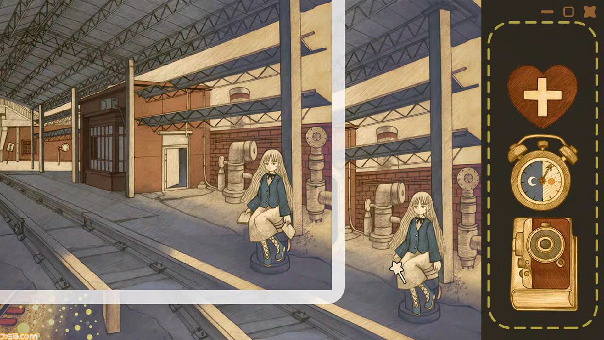 『鉄道の果て』鉛筆画で描くノスタルジックな間違い探しゲームが12月10日発売。文字のない世界で少女が線路の終点に待ち受ける真実を目指す