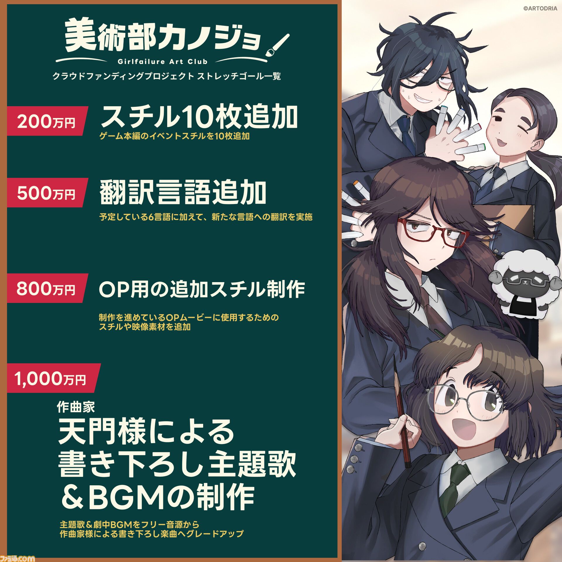 術部オタク女子との恋愛ノベル『美術部カノジョ』クラファン実施。最終ゴール達成時には『秒速5センチメートル』の天門氏が主題歌・BGMを制作