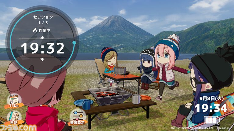『ゆるキャン△』の作業支援アプリ『ゆるキャン△ つなげるみんなのオールインワン!! ちるタイム』が登場。リンやなでしこたちのキャンプを眺めて作業に集中