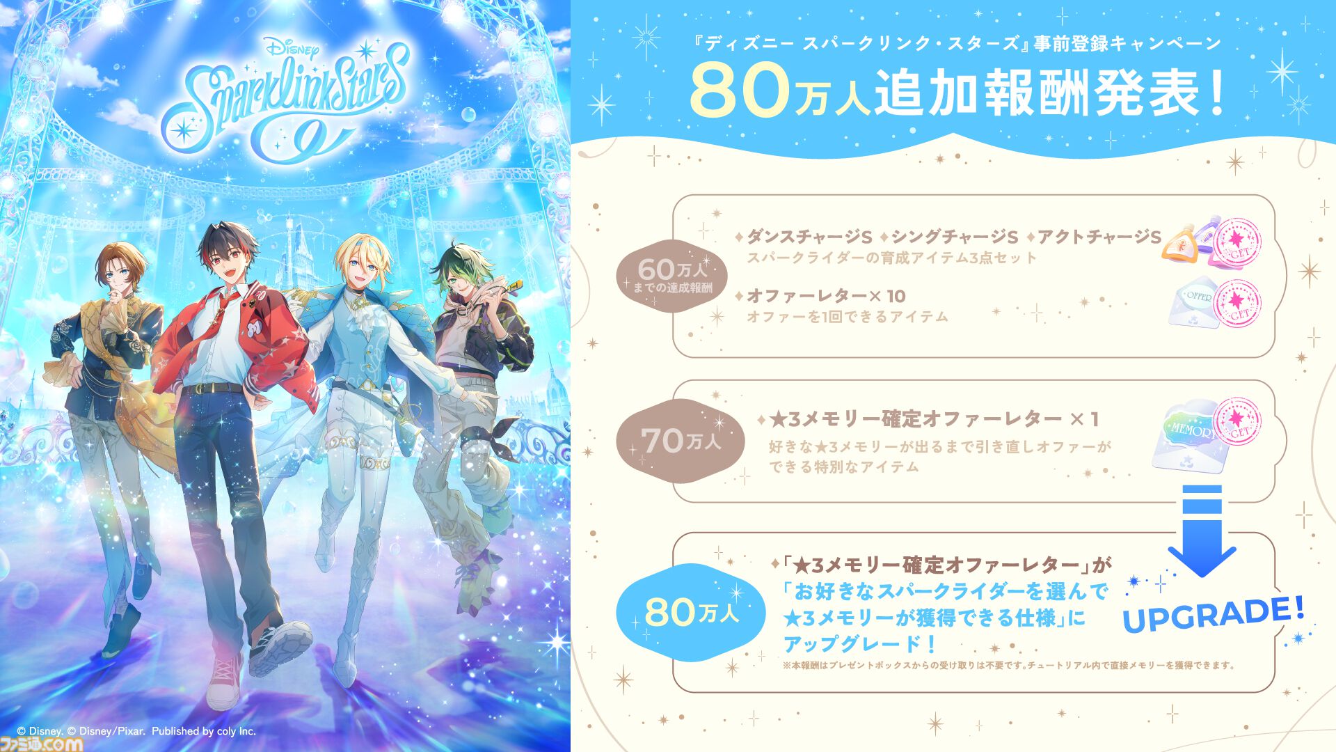 『ディズニー スパークリンク・スターズ』11月4日に配信決定。『魔法使いの約束』や『オンエア！』などを手掛けるcolyの育成アドベンチャーゲーム